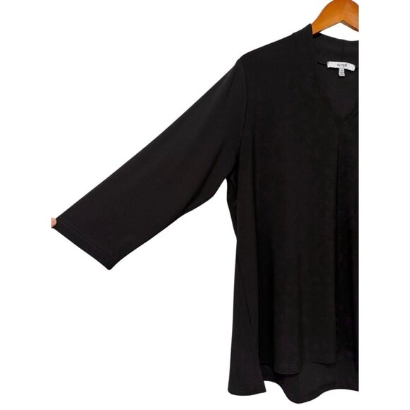 Sympli Classic Black Tunic V-Neck 3/4 Sleeves Stretchy Jersey Knit Top Size 14 - Picture 3 of 9